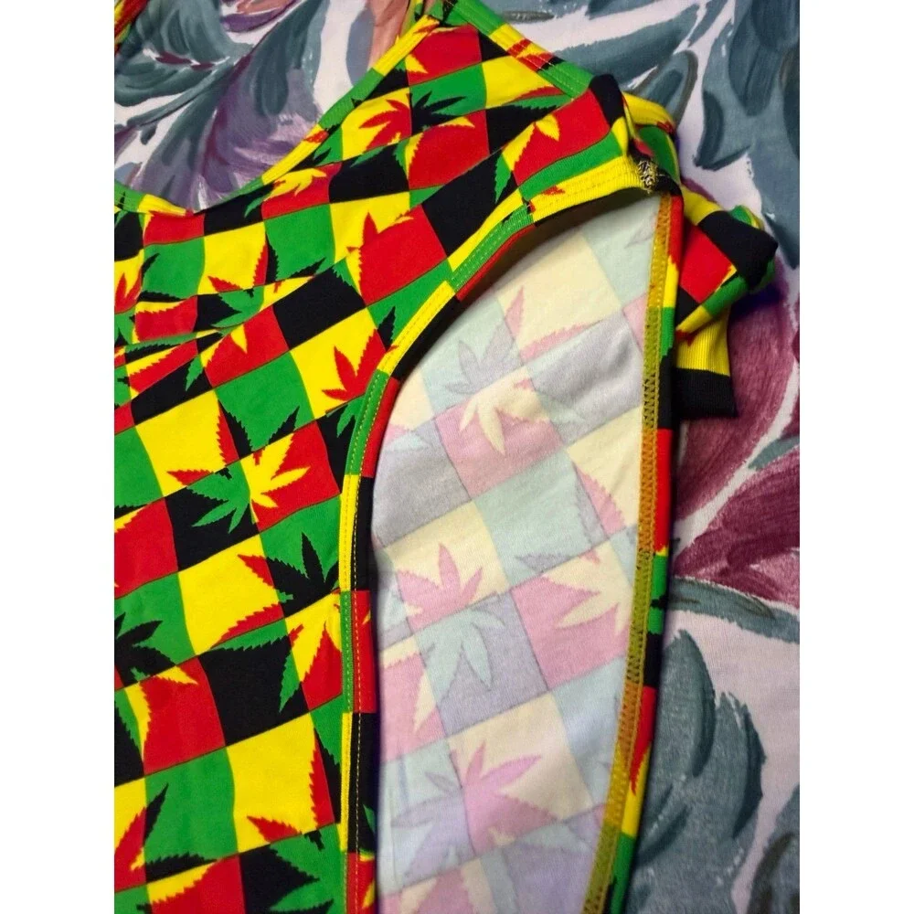 NWT Ethika Girls Vibrant Rasta Leaf Thong Bodysuit